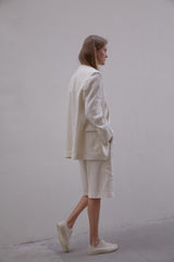 High-Rise Tailored Linen Shorts for Women with Relaxed Fit and Soft Textured Weave