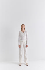 Slim Fit Long Sleeve Cotton Top with Buttoned Henley Neckline for Everyday Layering