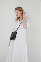 Elegant V-Neck Linen Midi Dress with Belted Waist and Puff Sleeves for Women