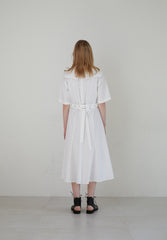 Elegant V-Neck Linen Midi Dress with Belted Waist and Puff Sleeves for Women