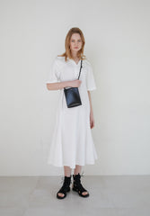 Elegant V-Neck Linen Midi Dress with Belted Waist and Puff Sleeves for Women