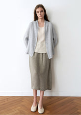 Women's Lightweight Linen Blouse – Button-Front Long Sleeve Top with Relaxed Draped Fit