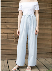 High-Waisted Wide-Leg Linen Pants With Adjustable Waist Tie and Relaxed Fit for Everyday Comfort