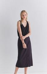 High-Waisted Linen Midi Skirt with Side Button Detail and Elastic Back Waistband