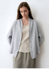 Women's Lightweight Linen Blouse – Button-Front Long Sleeve Top with Relaxed Draped Fit