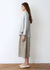 Women's Lightweight Linen Blouse – Button-Front Long Sleeve Top with Relaxed Draped Fit