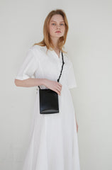 Elegant V-Neck Linen Midi Dress with Belted Waist and Puff Sleeves for Women