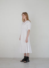 Elegant V-Neck Linen Midi Dress with Belted Waist and Puff Sleeves for Women