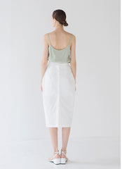 High-Waisted Midi Linen Skirt with Tailored Pleats and Clean Front Panel for Refined Summer Style