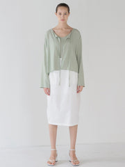 High-Waisted Midi Linen Skirt with Tailored Pleats and Clean Front Panel for Refined Summer Style