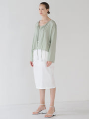 High-Waisted Midi Linen Skirt with Tailored Pleats and Clean Front Panel for Refined Summer Style