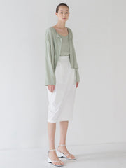 High-Waisted Midi Linen Skirt with Tailored Pleats and Clean Front Panel for Refined Summer Style