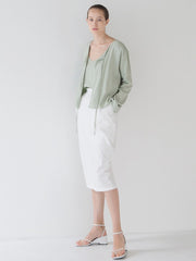 High-Waisted Midi Linen Skirt with Tailored Pleats and Clean Front Panel for Refined Summer Style