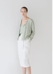 High-Waisted Midi Linen Skirt with Tailored Pleats and Clean Front Panel for Refined Summer Style