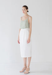 High-Waisted Midi Linen Skirt with Tailored Pleats and Clean Front Panel for Refined Summer Style