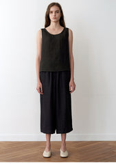 Women's Cropped Wide-Leg Linen Pants – High-Rise Lightweight Trousers with Relaxed Fit