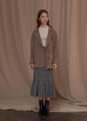 Mid-Length Linen Skirt with Flared Hemline and Tailored Waistband for Chic Feminine Silhouette