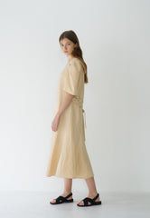 Elegant Puff Sleeve Midi Dress Crafted From Breathable Linen With Tailored Fit And Flared Hem