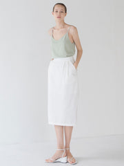High-Waisted Midi Linen Skirt with Tailored Pleats and Clean Front Panel for Refined Summer Style