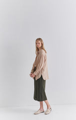 Relaxed Fit Linen Shirt Dress with Button Front and Midi Length for Everyday Elegance