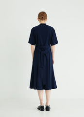 Chic V-Neck Linen Midi Dress with Belted Waist and Short Sleeves for Elegant Styling