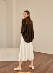 Elegant A-Line Silk Skirt with Fluid Drape and High Waistband for Effortless Day-to-Night Style