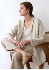 Women's High-Waisted Cropped Linen Pants – Wide-Leg Lightweight Trousers with Tailored Finish