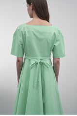Elegant A-Line Midi Dress in Crisp Cotton Poplin with Square Neckline and Button Front