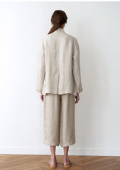 Women's High-Waisted Cropped Linen Pants – Wide-Leg Lightweight Trousers with Tailored Finish