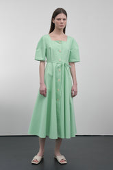 Elegant A-Line Midi Dress in Crisp Cotton Poplin with Square Neckline and Button Front