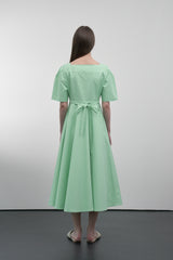 Elegant A-Line Midi Dress in Crisp Cotton Poplin with Square Neckline and Button Front