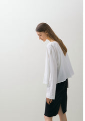 Classic High-Waisted Cotton Denim Midi Skirt with Raw Hem and Front Seam for Modern Minimal Style