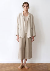 Women's High-Waisted Cropped Linen Pants – Wide-Leg Lightweight Trousers with Tailored Finish