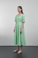 Elegant A-Line Midi Dress in Crisp Cotton Poplin with Square Neckline and Button Front