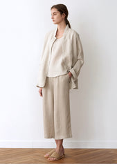 Women's High-Waisted Cropped Linen Pants – Wide-Leg Lightweight Trousers with Tailored Finish