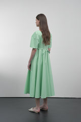 Elegant A-Line Midi Dress in Crisp Cotton Poplin with Square Neckline and Button Front