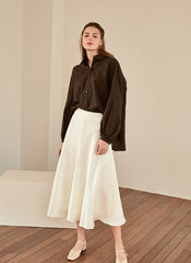 Elegant A-Line Silk Skirt with Fluid Drape and High Waistband for Effortless Day-to-Night Style