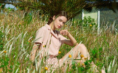 Short Sleeve Linen Jumpsuit for Women with Drawstring Waist and Notched Collar – Lightweight Summer Fit