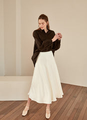 Elegant A-Line Silk Skirt with Fluid Drape and High Waistband for Effortless Day-to-Night Style