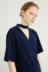 Chic V-Neck Linen Midi Dress with Belted Waist and Short Sleeves for Elegant Styling