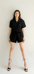 High-Waisted Linen Shorts With Oversized Utility Pockets And Elastic Waistband