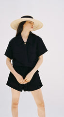 High-Waisted Linen Shorts With Oversized Utility Pockets And Elastic Waistband