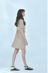 Short-Sleeve Linen Blazer Dress With Double-Breasted Front And Waist Belt Detail