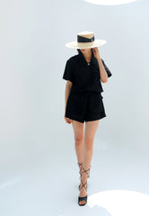 High-Waisted Linen Shorts With Oversized Utility Pockets And Elastic Waistband