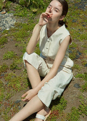 Sleeveless Linen Jumpsuit for Women with Drawstring Waist and Wide-Leg Fit – Breezy Summer Essential