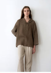 Women's Long Sleeve Linen Blouse – Relaxed Pullover Top with Wide Collar and Natural Drape
