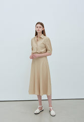 Crisp Linen Button-Up Shirt with Half Sleeves and Tailored Fit for Effortless Sophistication