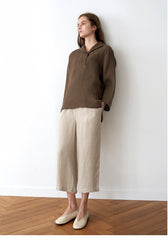 Women's Wide-Leg Cropped Linen Pants – Lightweight High-Rise Trousers with Relaxed Fit