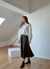 Elegant Midi Skirt Crafted From Flowing Silk With Soft Sheen And Fluid A-Line Silhouette