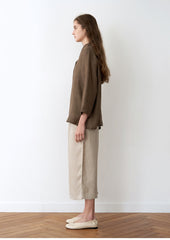 Women's Wide-Leg Cropped Linen Pants – Lightweight High-Rise Trousers with Relaxed Fit